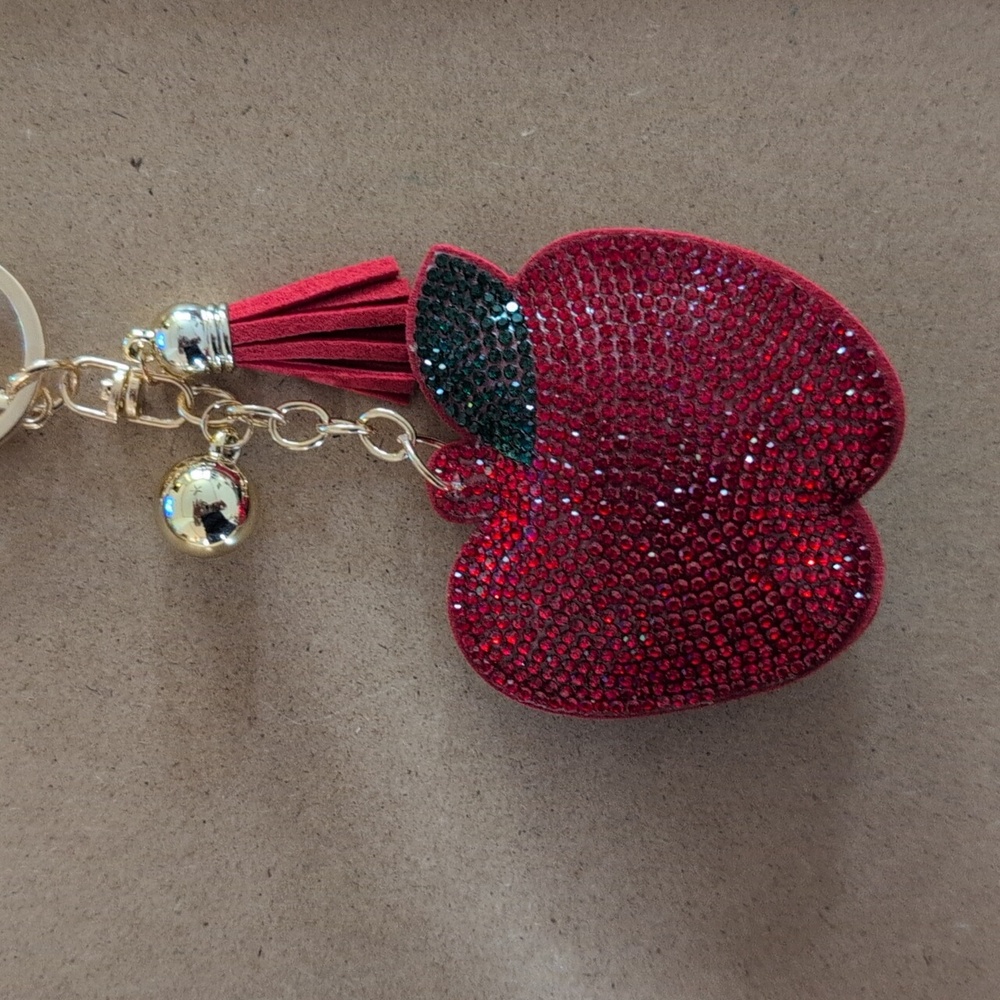 Sparkling Red Apple Keychain Bag Charm with Gold Details - Picture 3 of 6